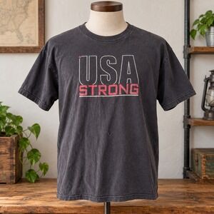 Bayside USA Strong Graphic T-Shirt Mens Large Black Heavy Weight Cotton USA Made